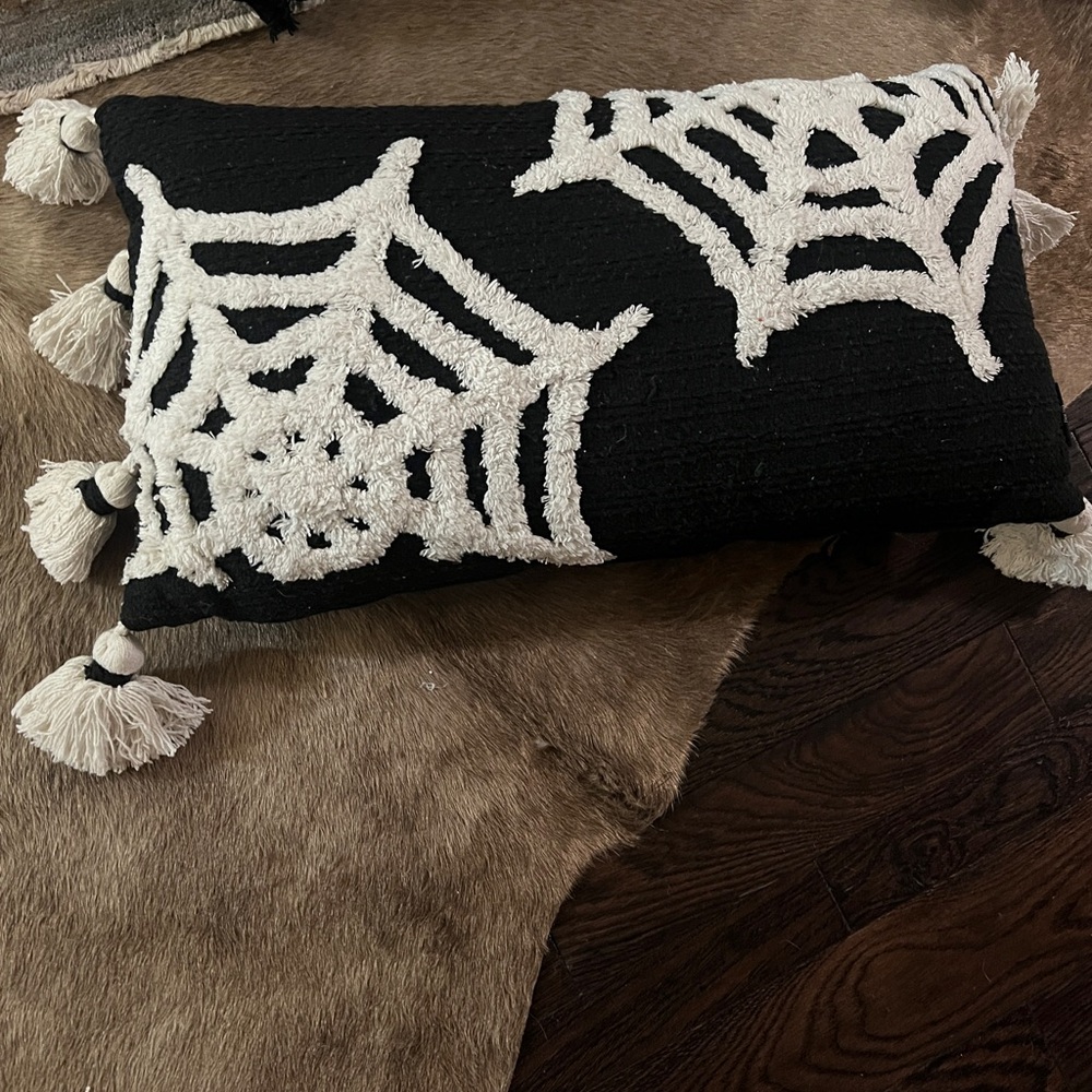 Black and White Spider Web Halloween Pillow